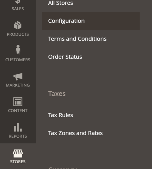 Magento 2.0 Admin Stores->Configuration Menu