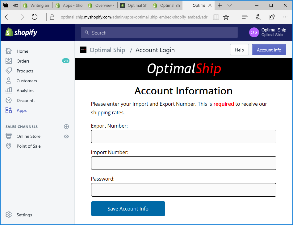 Shopify: Save Account Information